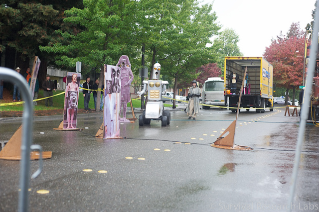 Shannon drives the Blender Bot into place