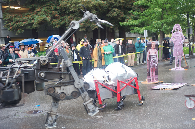 Bug Bot lost its head!  Running Machine runs into it